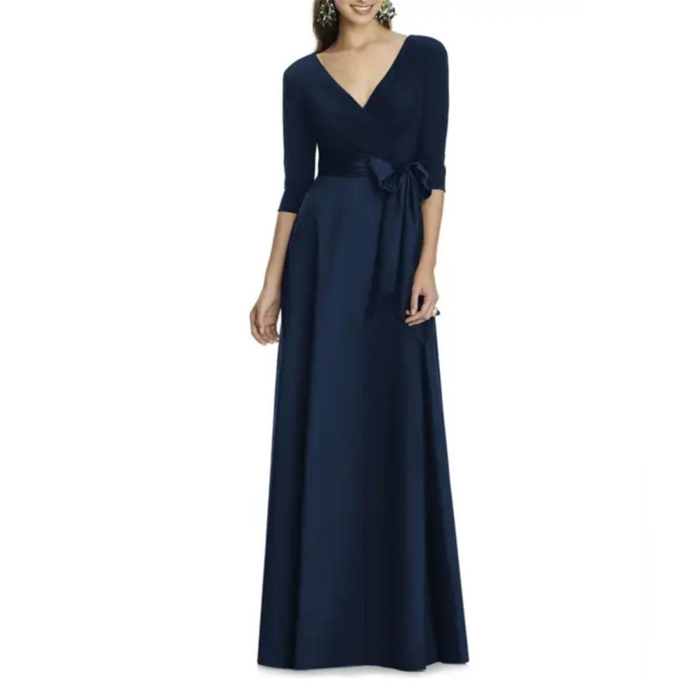 Alfred Sung - Jersey & Mikado A-Line Gown - Midnight